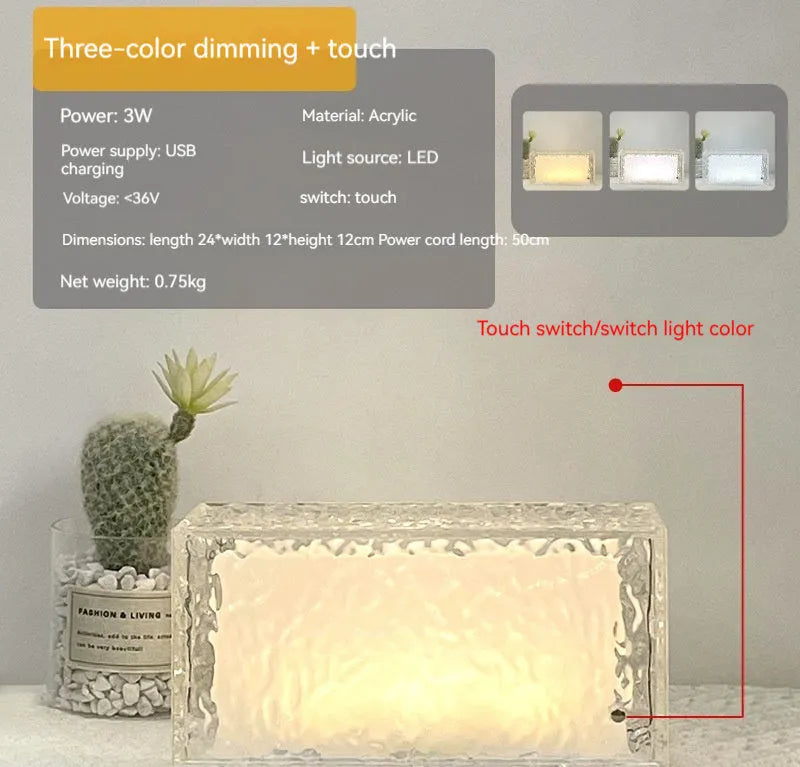 Geometric ice cube shaped acrylic night lamp with soft colour changing illumination
