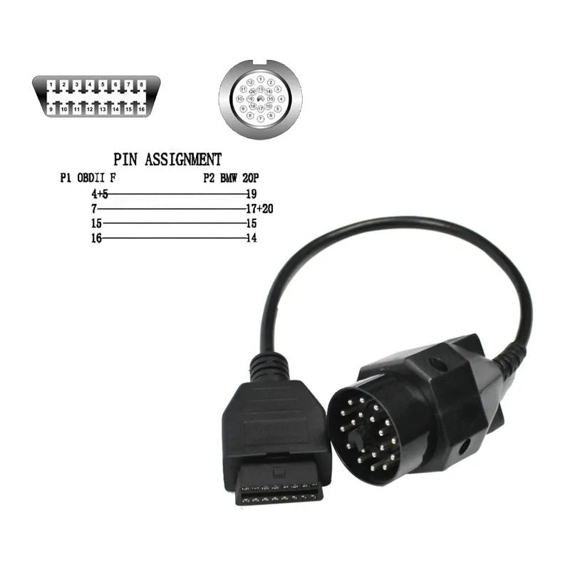 BMW 20 pin to OBD2 16 pin diagnostic adapter cable connector