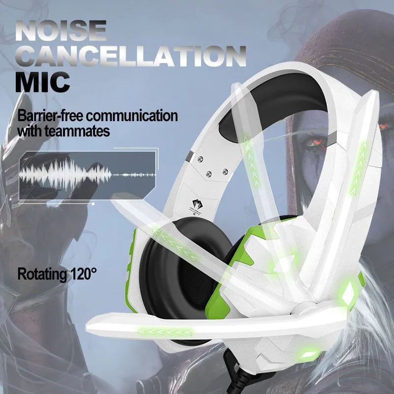 Wired gaming headset with RGB breathing lights and microphone in blue colour