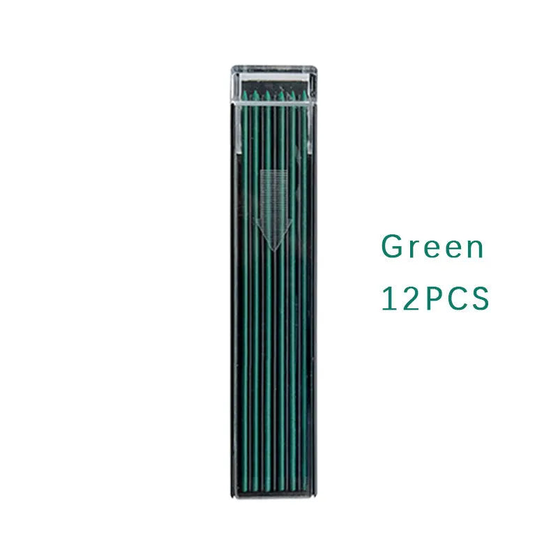 Box of 12 coloured mechanical pencil lead refills in rainbow colours