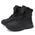 Men's black plus size high-top boots with fleece lining, flat heel, and lace-up front.