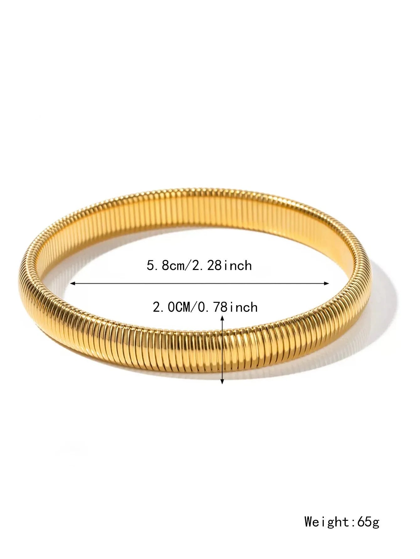 Women's elastic titanium steel bracelet with vertical stripe ring pattern in gold electroplated finish