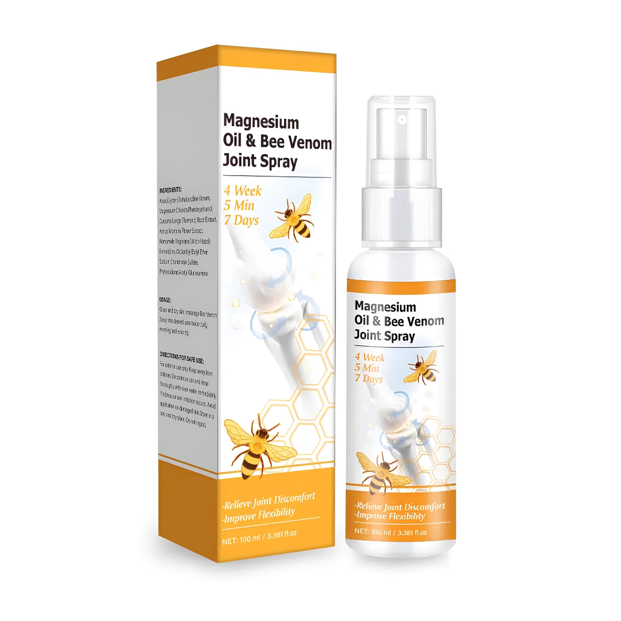 Magnesium oil bee joint spray gel bottle 100ml with dimensions 152x39x39mm