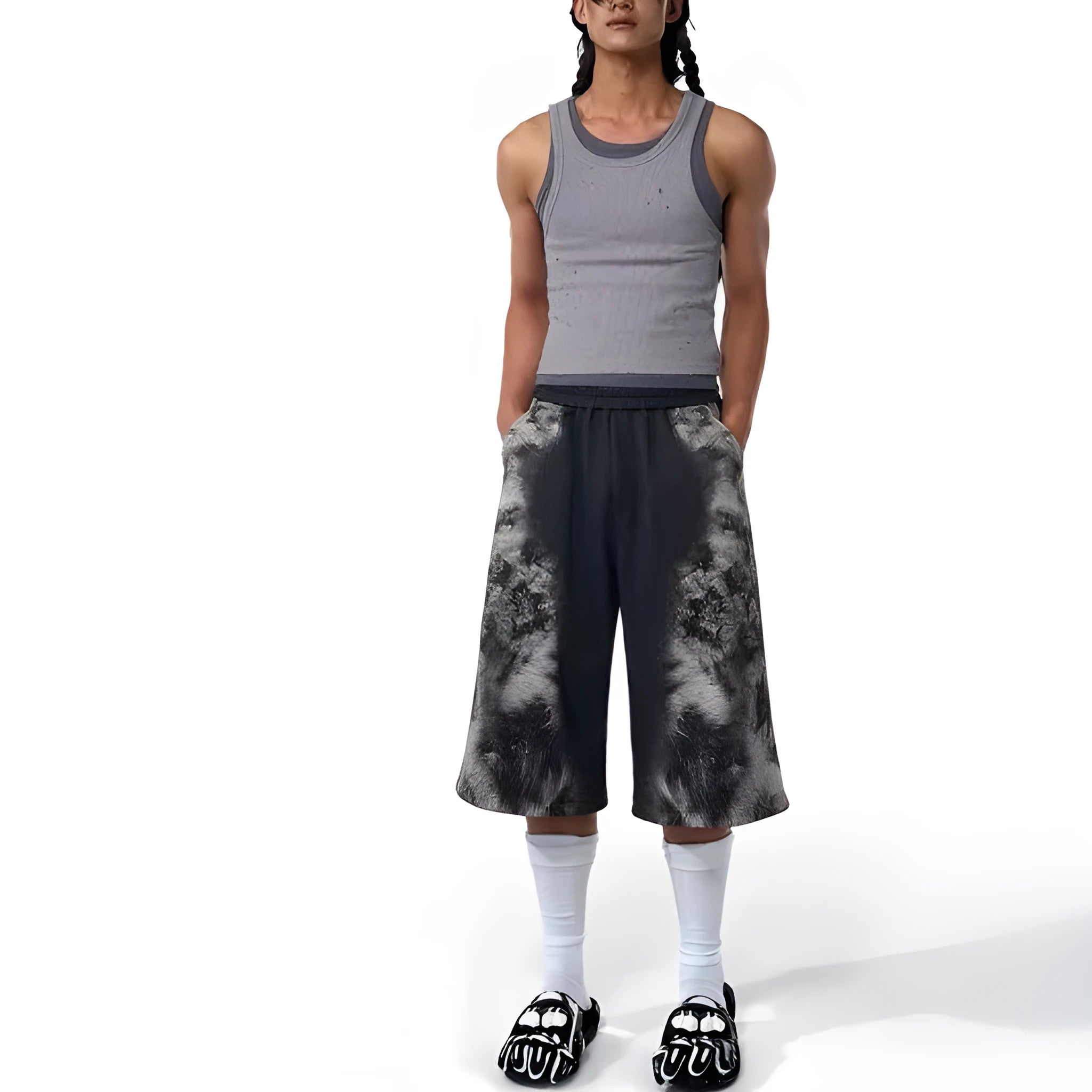 Women's printed loose trousers set with matching hoodie in polyester fabric for street fashion