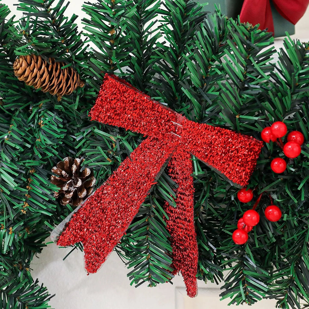 Christmas rattan decorative showcase with pine cone bow and European modern art design