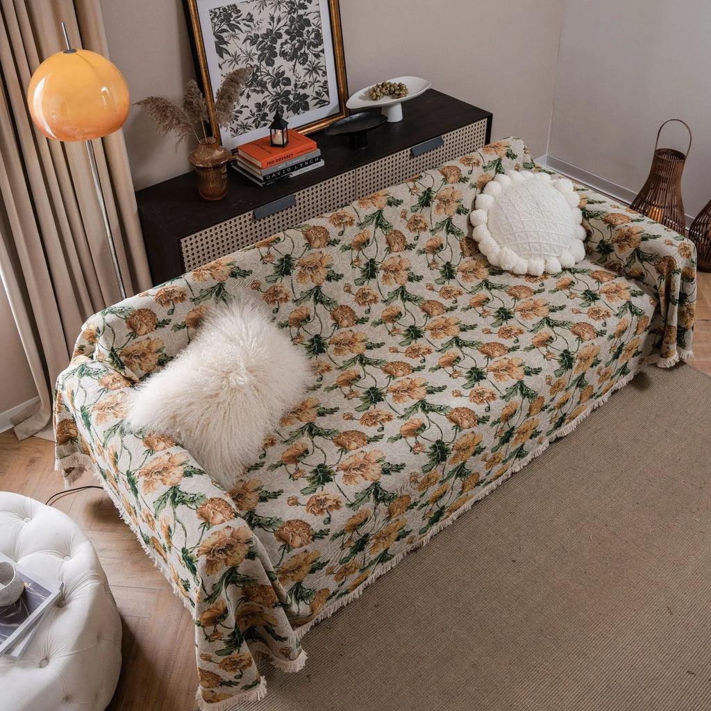 American country retro jacquard sofa cover with floral pattern on furniture