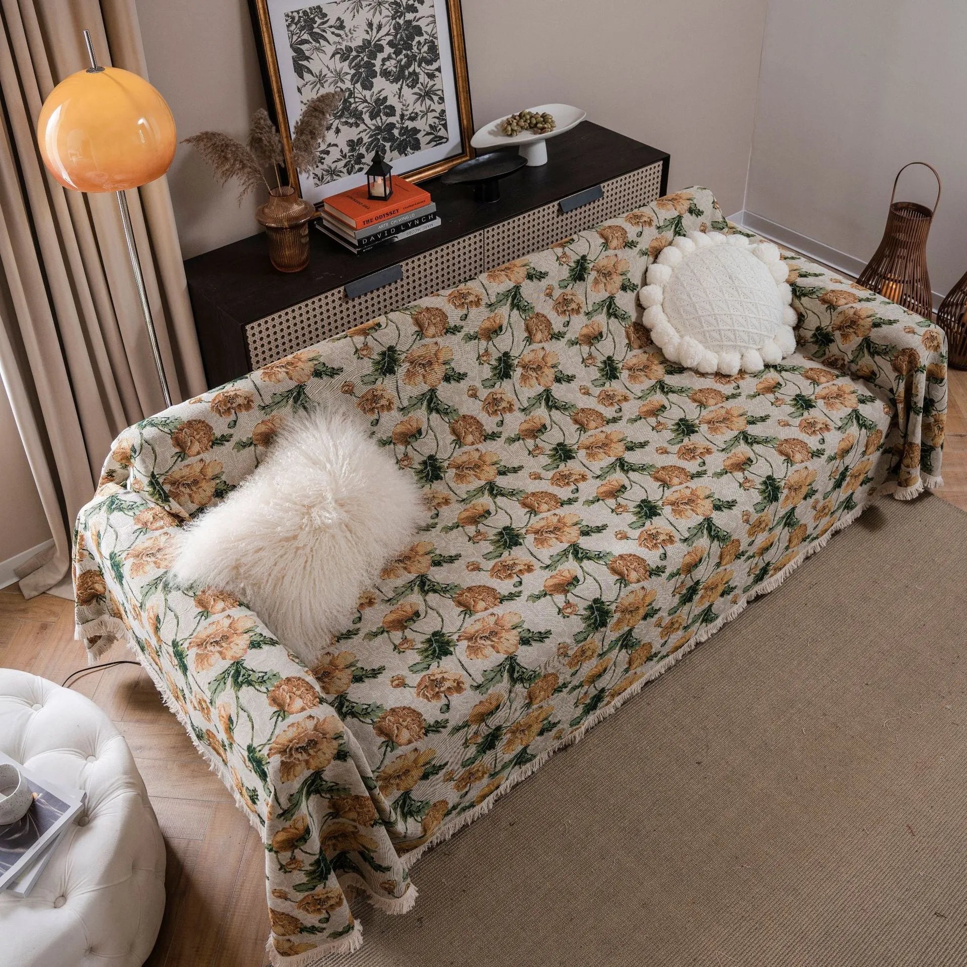 American country retro jacquard sofa cover with floral pattern on furniture