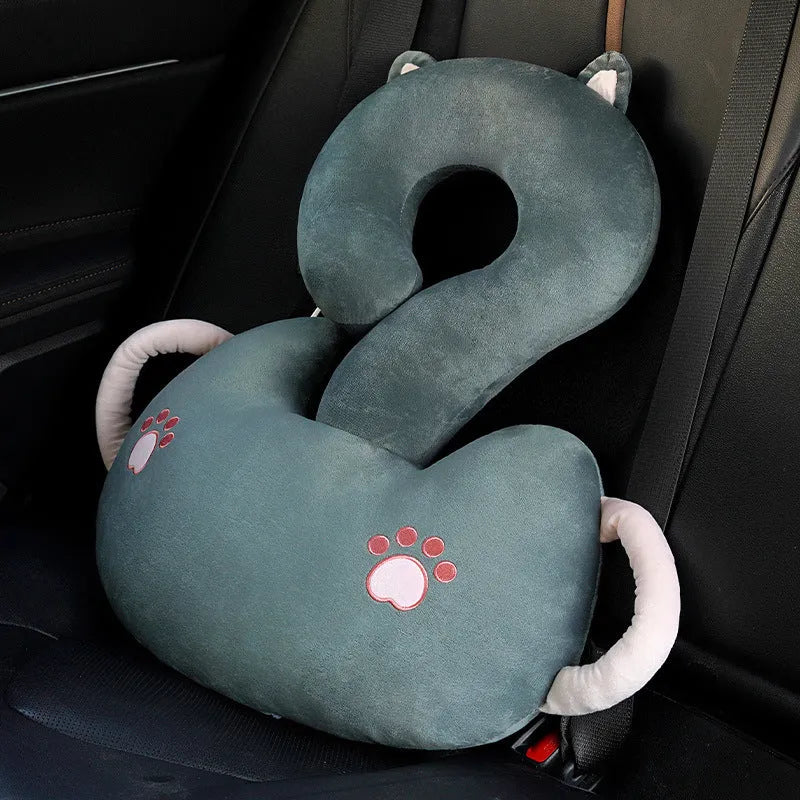 Cartoon cushion pillow with cute animal and question mark hug car design in a choice of six colours.