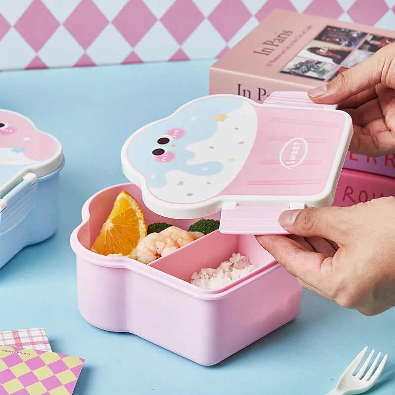 Creative ice cream shaped plastic lunch box with spoon and fork set in cartoon design