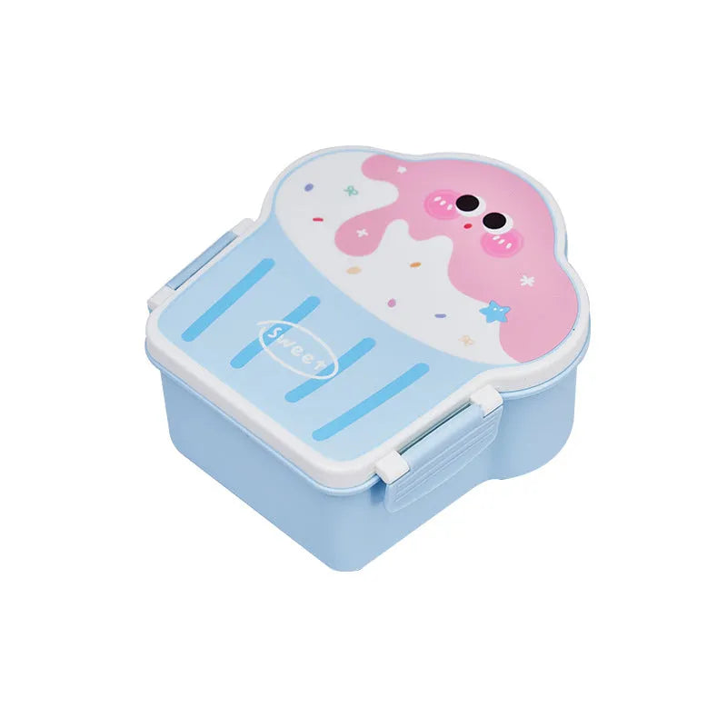Creative ice cream shaped plastic lunch box with spoon and fork set in cartoon design