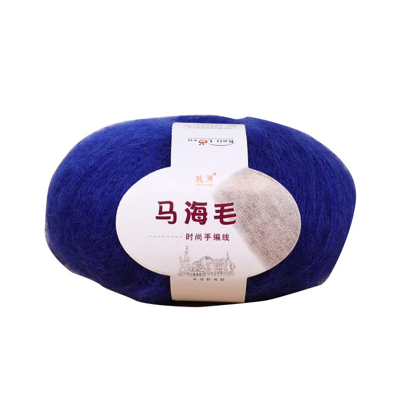 Single ball of mohair yarn in various colours for hand-woven DIY scarf knitting projects