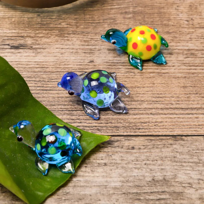 Geometric glass turtle desktop ornament in a modern style with colourful shell and head.