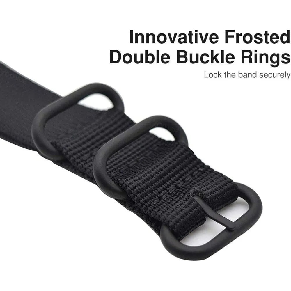Army Green nylon replacement strap with three-ring buckle for Fitbit Charge 3 and Charge 4 fitness trackers.