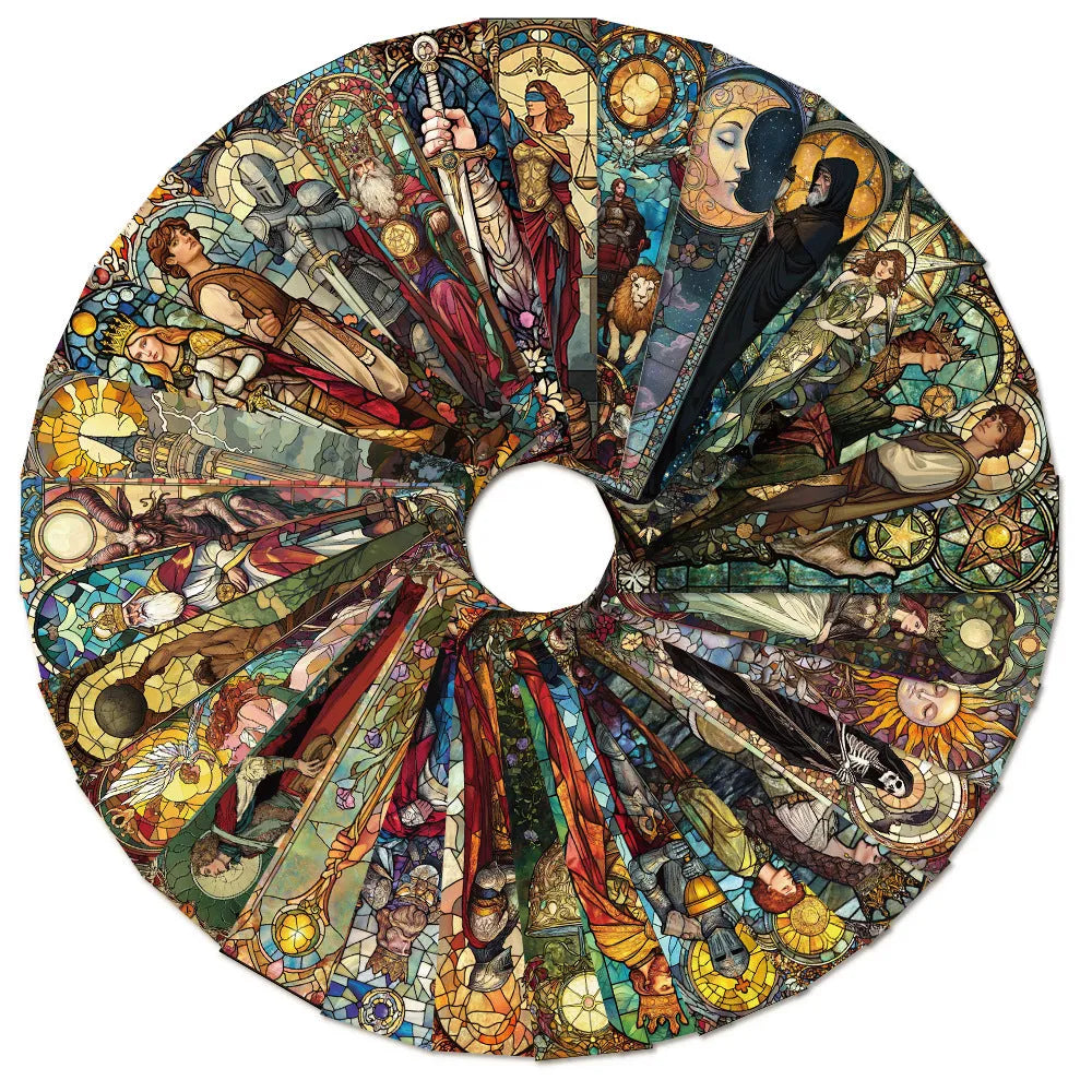 Pack of 30 tarot-themed paper bookmarks with painted glass style artwork.
