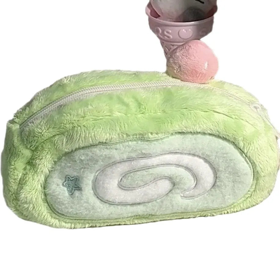 Velvet Swiss roll cake pencil case in Korean style with roll design for stationery storage