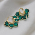 Green heart-shaped glass pendant ear clips with Korean style design and alloy gemstone details