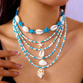 Women's 5-piece shell bead necklace set with starfish pendants and adjustable length