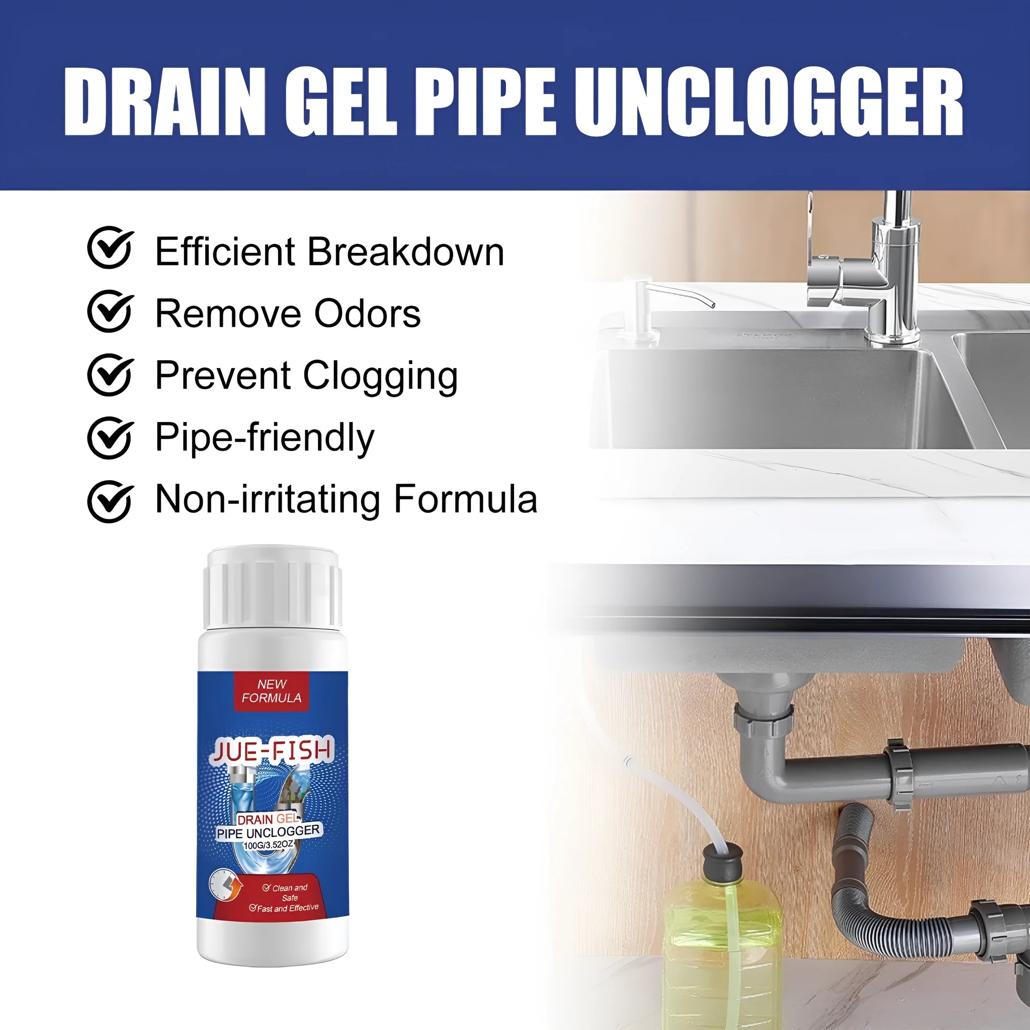 100g pipe dredge agent cleaner for sewer and toilet odour removal in a white container