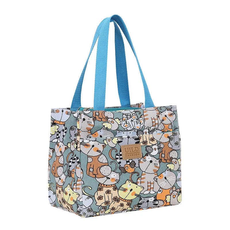 Women's printed canvas bag with aluminium frame in floral pattern and colour variations