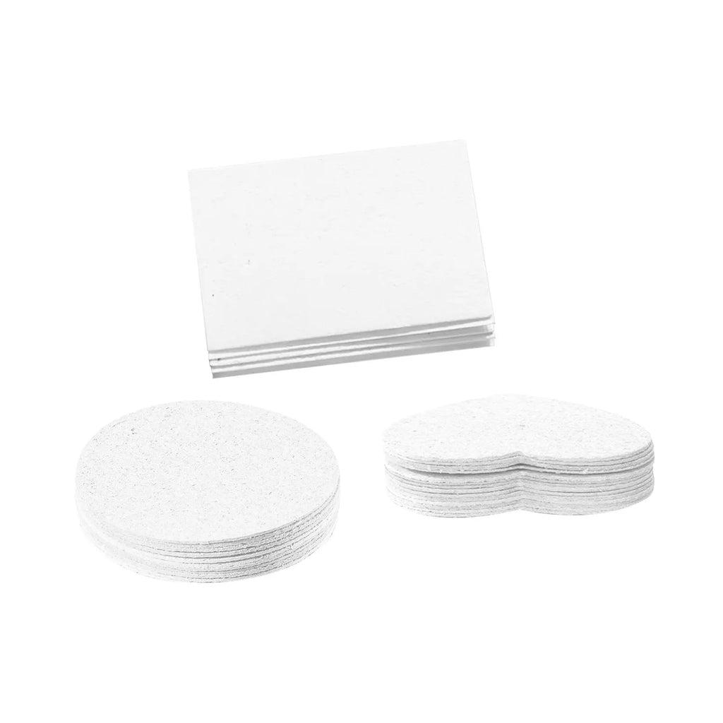 Painting set with fountain pens, cellulose sponge, and heart, round, square shaped wood pulp paper blanks
