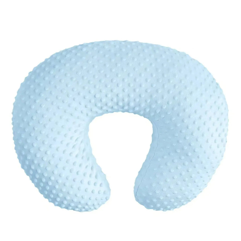 Grey nursing pillow with removable pillowcase for breastfeeding support and milk spill prevention