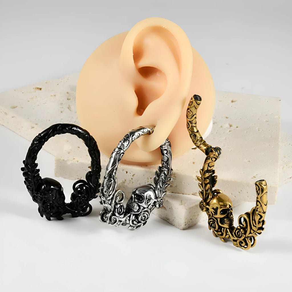Stainless steel fashion earrings with shaped totem pattern in electroplated finish