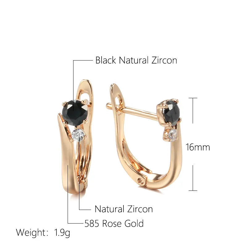 Gold-plated black agate drop earrings with retro geometric design for women