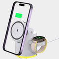 C16 ivory white and black magnetic folding wireless charger for phone, watch, and earphones.