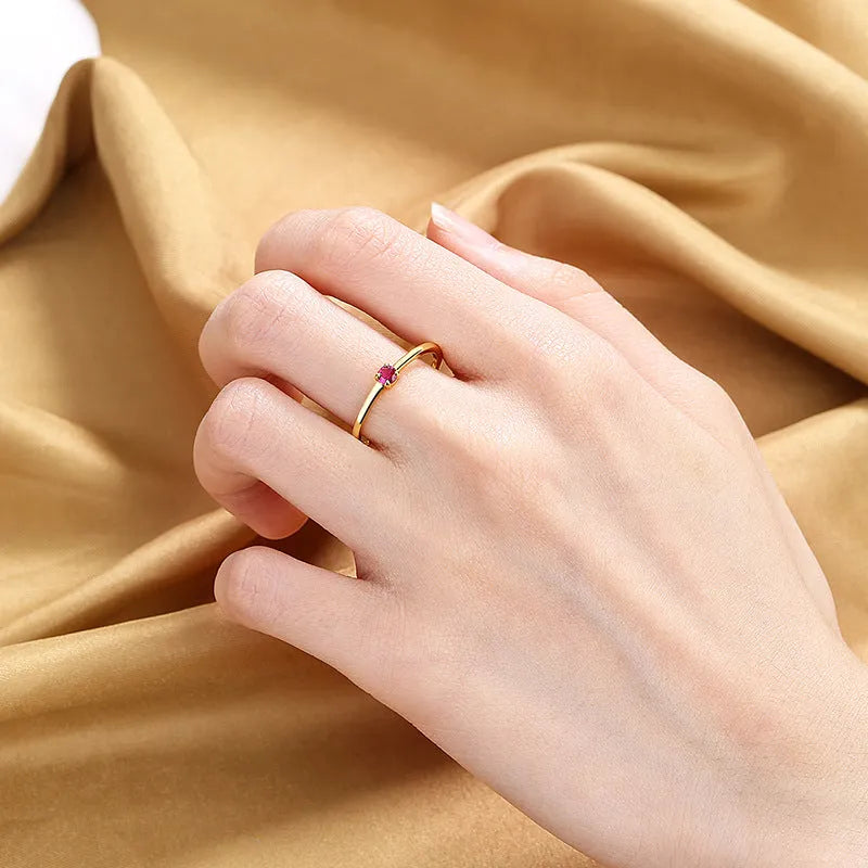 Copper geometric ring with single diamond available in white red green blue sizes 6-9