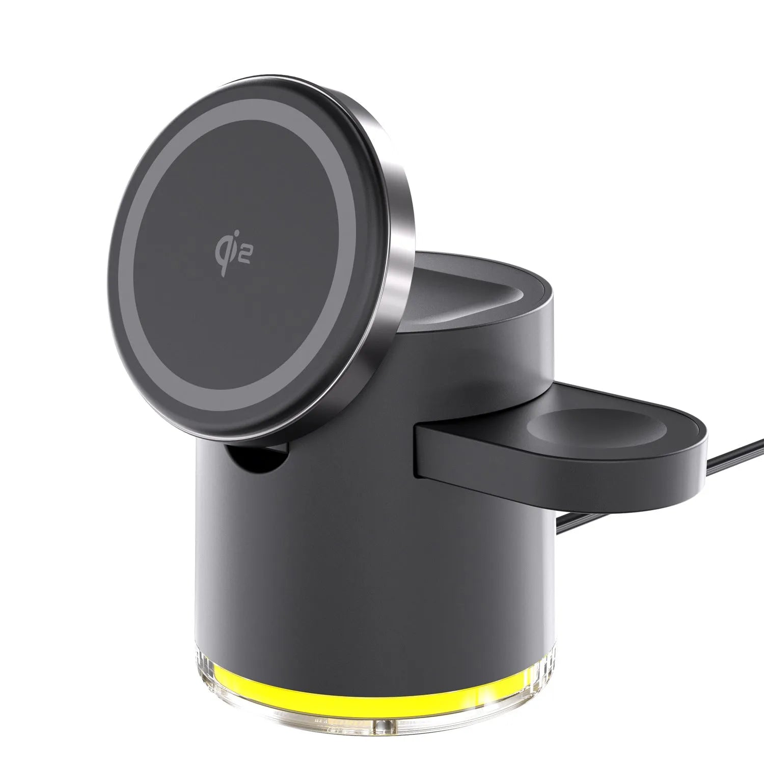 C16 ivory white and black magnetic folding wireless charger for phone, watch, and earphones.