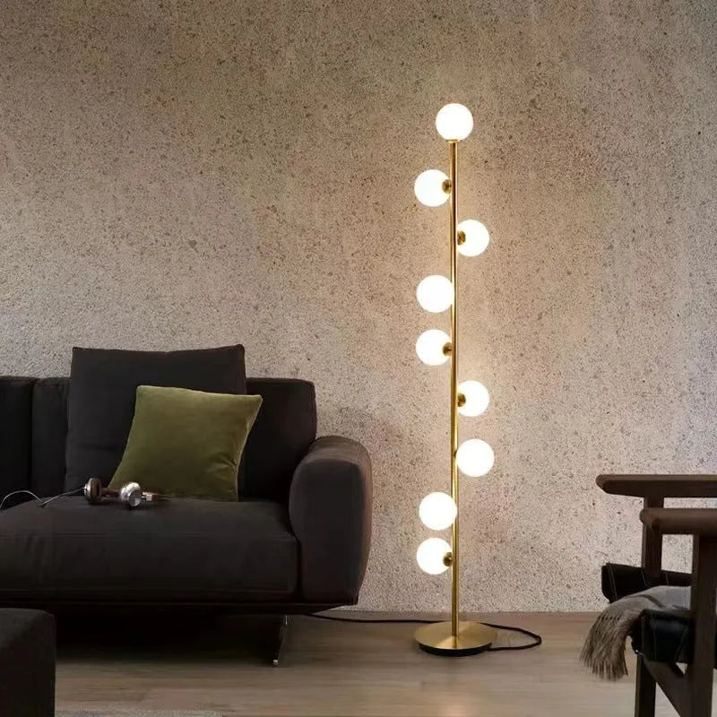 Minimalist Nordic floor lamp with iron and glass construction standing 154cm tall with marble base