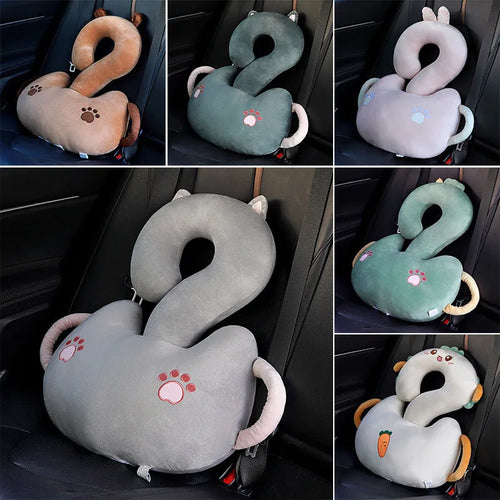 Cartoon cushion pillow with cute animal and question mark hug car design in a choice of six colours.