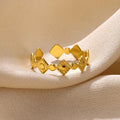 Gold diamond titanium steel geometric women's ring with adjustable free-size fit
