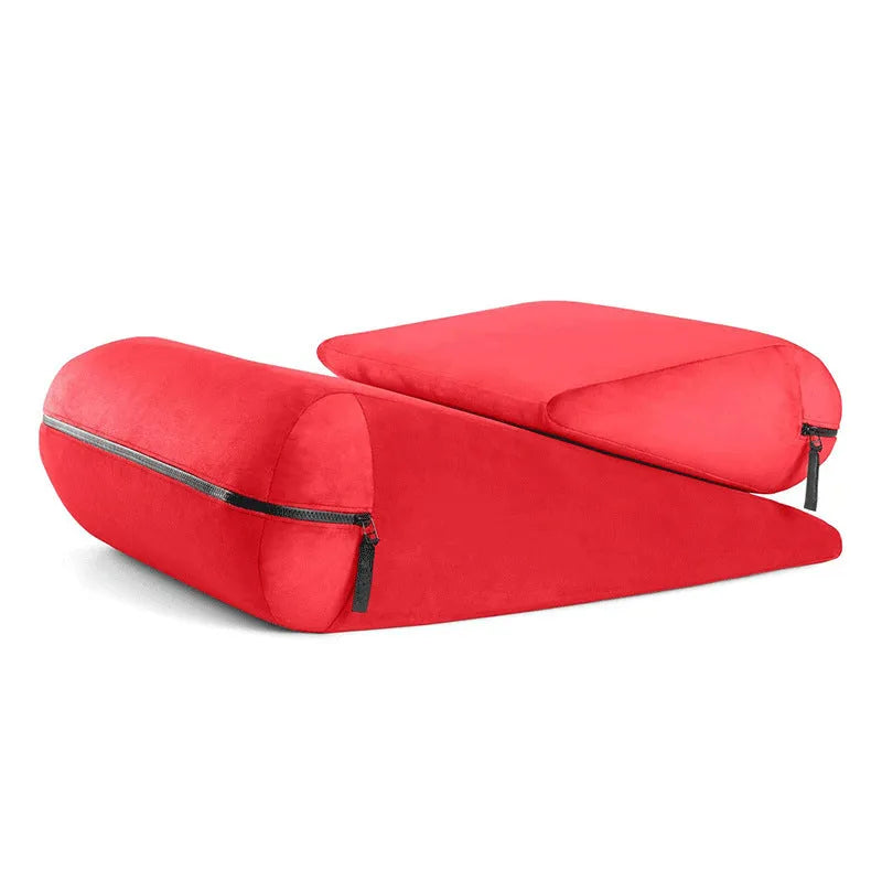 Triangle-shaped decorative pillow with embroidery, in red, grey, black, lake blue, or peach.