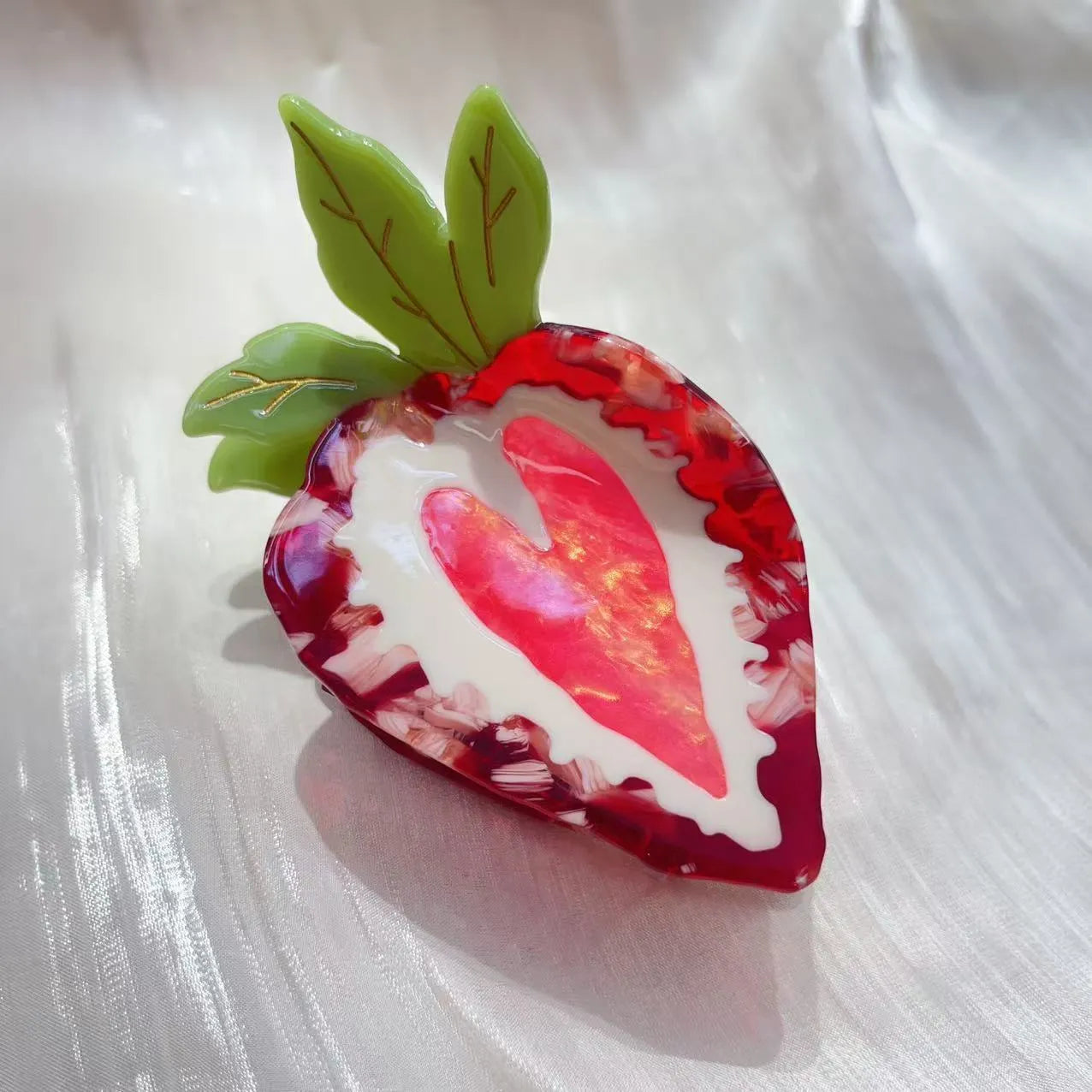 Red strawberry-shaped hair clip for girls with handcrafted pastoral style design