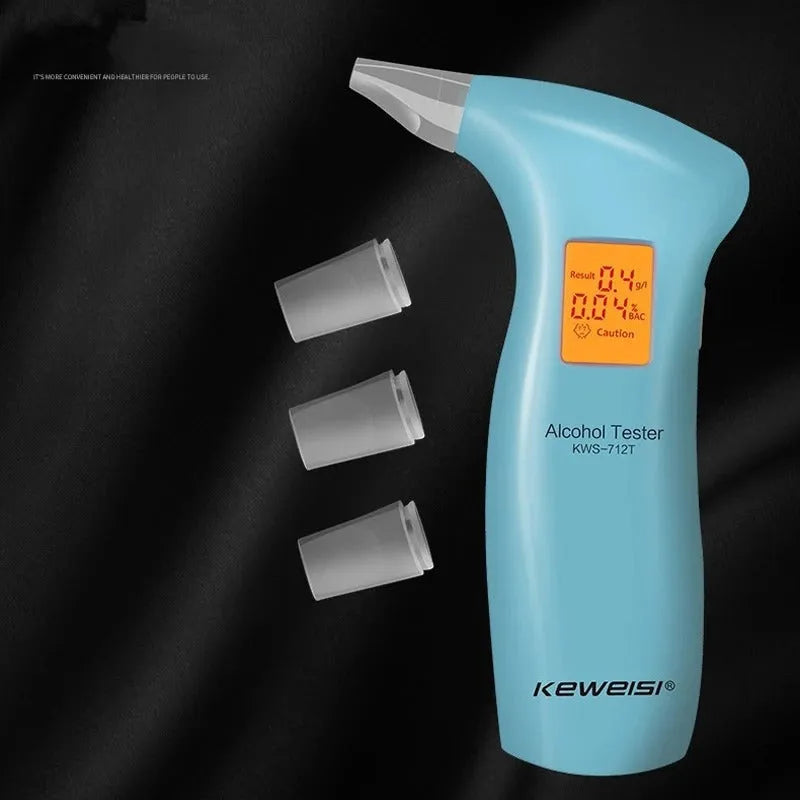 Portable orange light breath alcohol tester with four replaceable mouthpieces in box