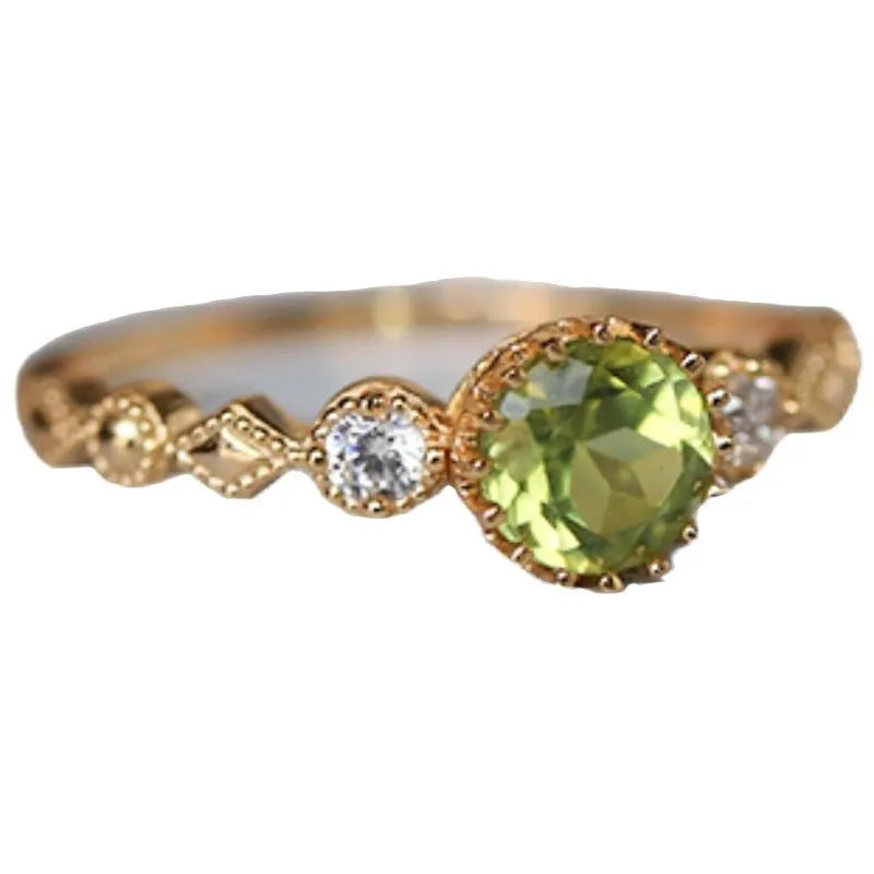 Copper geometric quadrilateral ring with imitation peridot stone in Japanese retro style