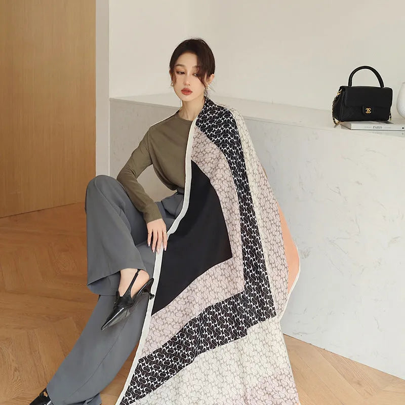 Polyester vintage printed scarf draping at 180cm by 90cm dimensions for autumn wear