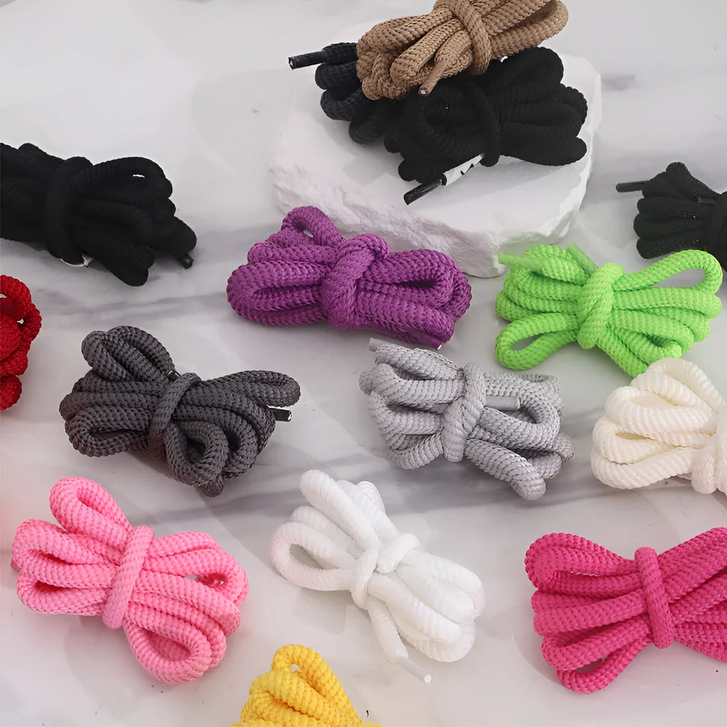 Oval shoelace adapter rope in various colours showing 1.0cm width and length options for sweatshirts and sneakers.