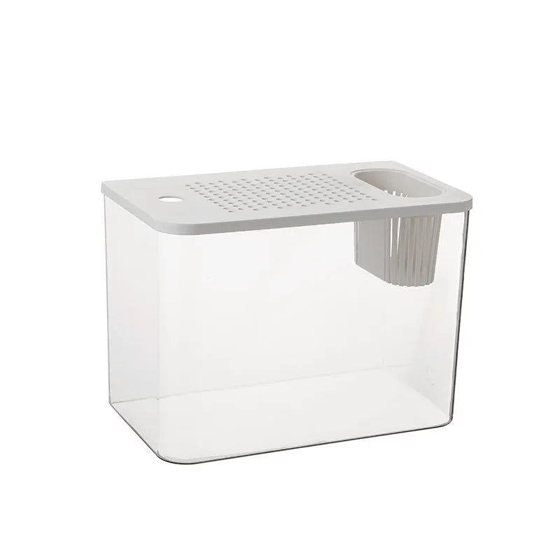 Plastic betta fish tank with cover in black or white colour, 32cm long medium size aquarium