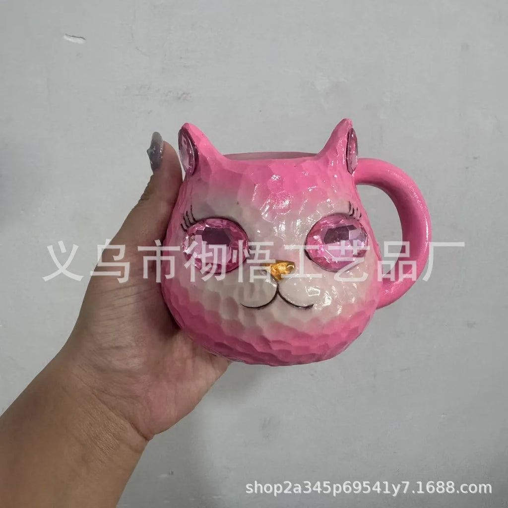 Resin crystal cat cup decorative craft in American style design