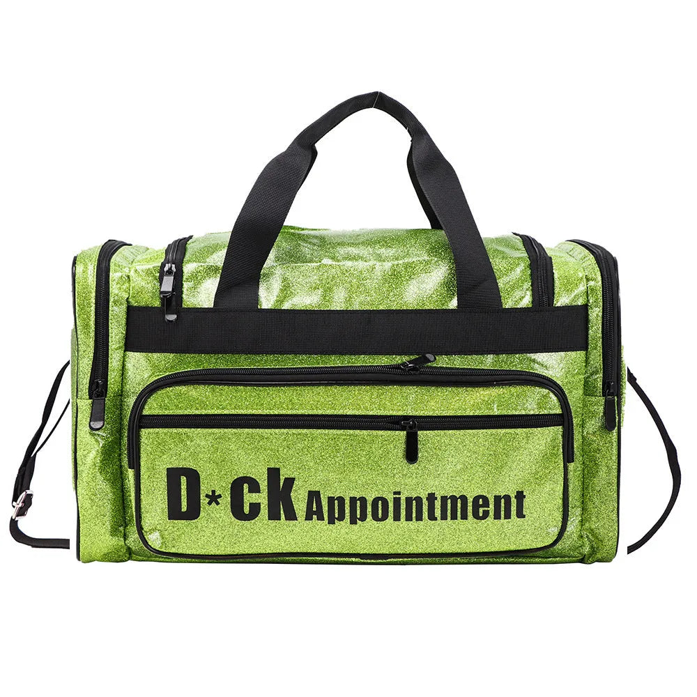 Large silver PU leather yoga sports handbag with letter design and multiple compartments
