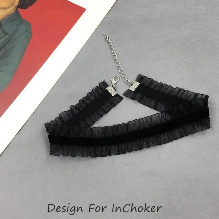 Velvet ruffled flower pendant alloy necklace on snake bones chain in light coffee colour