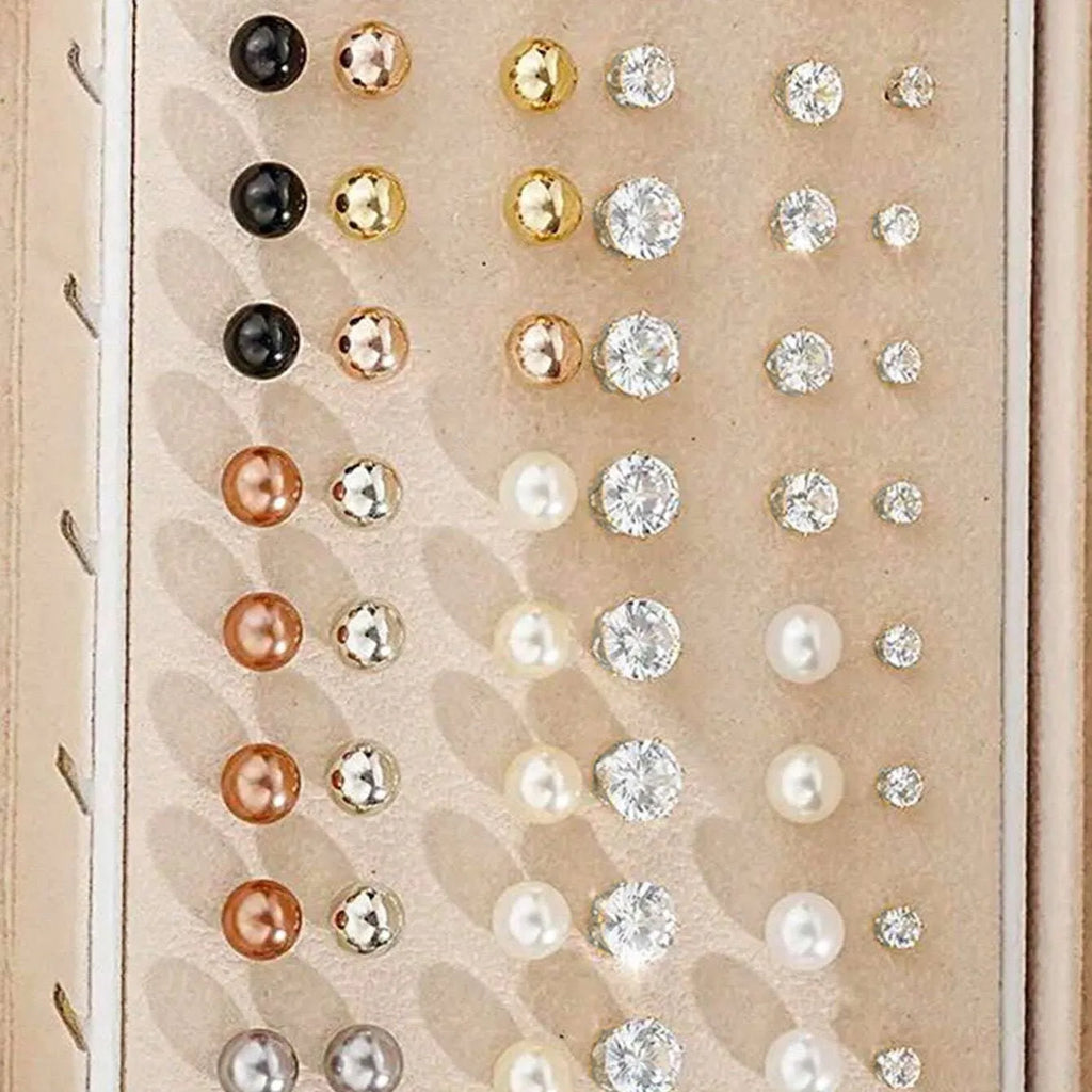 108 geometric pearl earrings with round elements in gold and yellow electroplated alloy