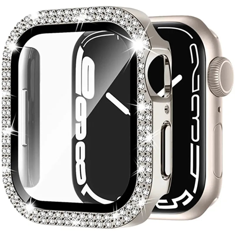 Apple Watch protective case with Double Diamond Glass peep-proof screen in rose gold colour.