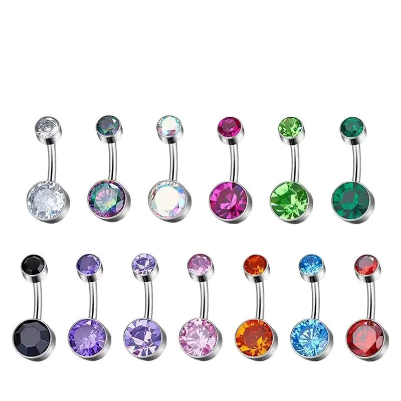 Titanium alloy double-headed zircon navel stud with internal thread in multiple colour options