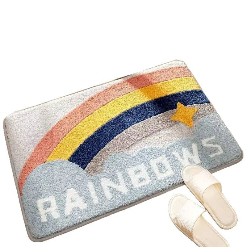 Sky sea coloured rainbow pattern cashmere carpet floor mat with plastic bottom in 40x60cm size