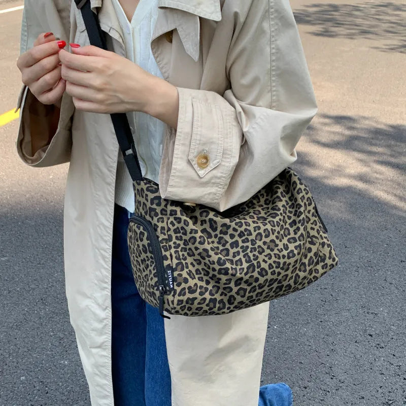 Leopard print stripes sports style shoulder messenger bag with cross-body strap