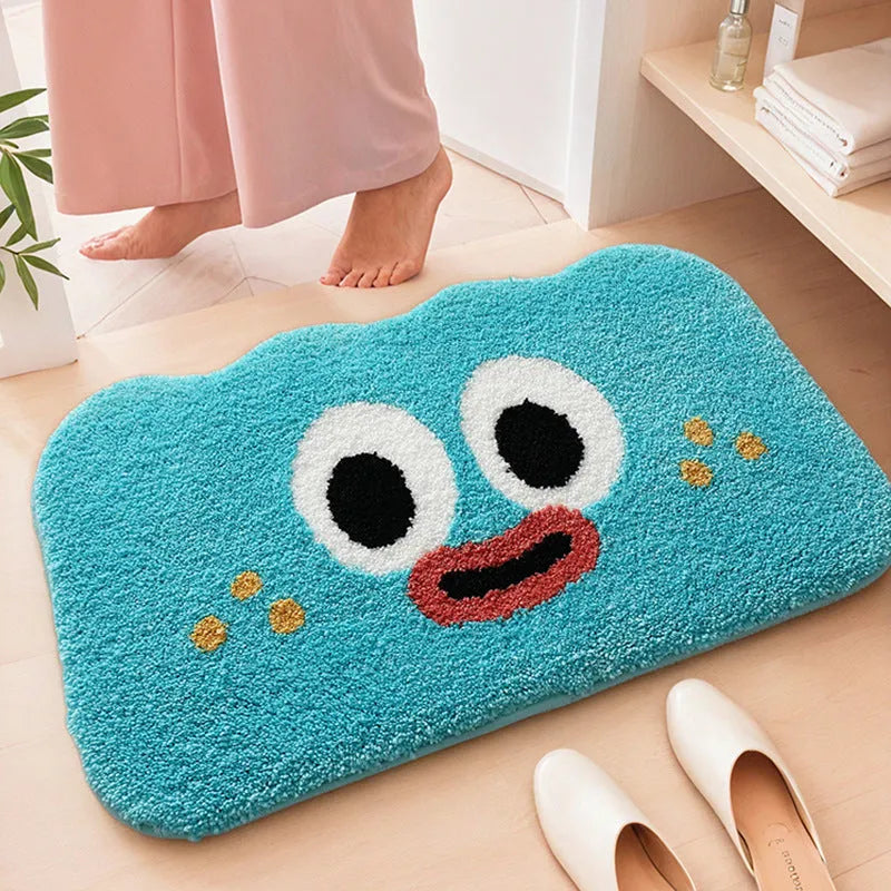 Colourful cartoon cloud bathroom mat with big eyes on a soft polyester pile.