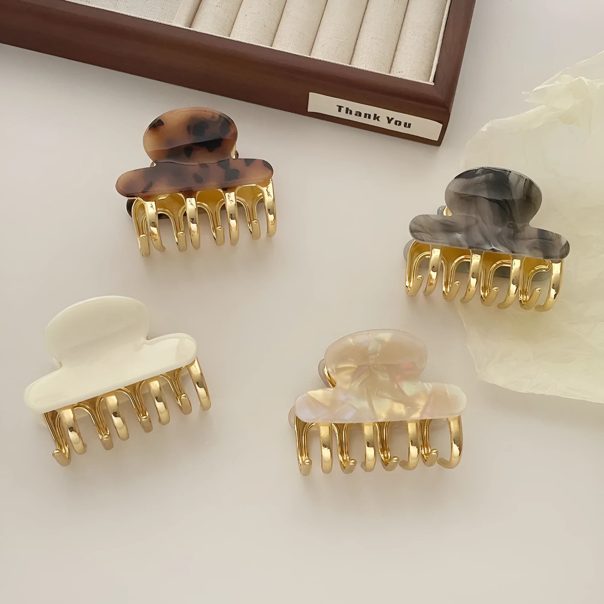 Women's retro acetate hair barrette with metal grip in leopard print colour option